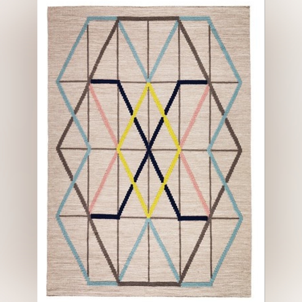 Geometric Patterned Rug with Multicolor Design